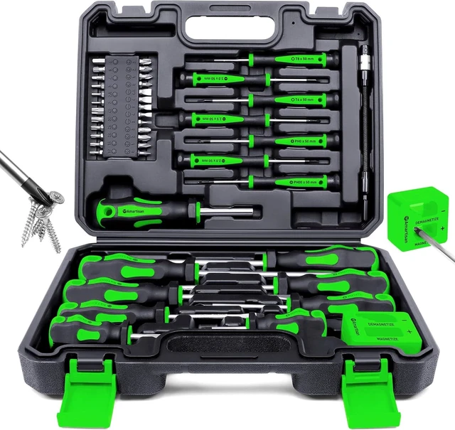 Main image of Magnetic Screwdrivers Set with Case 43-piece Includs Slotted Phillips Hex Pozidriv Torx and Precision Screwdriver Set Magnetizer Demagnetizer Tools Tools for Men (Green))