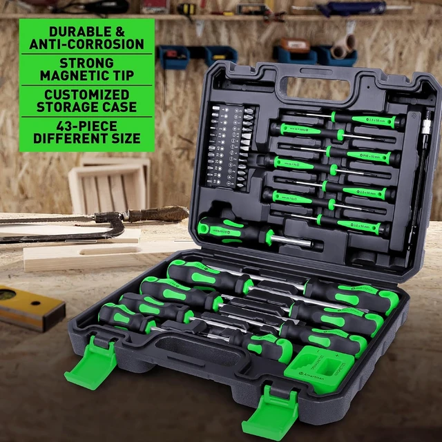 Alt view image 4 of 7 - Magnetic Screwdrivers Set with Case 43-piece Includs Slotted Phillips Hex Pozidriv Torx and Precision Screwdriver Set Magnetizer Demagnetizer Tools Tools for Men (Green))