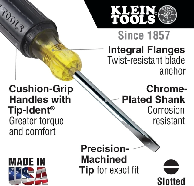 Alt view image 4 of 7 - Klein Tools 85078 Screwdriver Set Made in USA All-Purpose Screwdriver Kit has 4 Phillips and 4 Flat Head Tips Non-Slip Cushion Grip 8-Piece