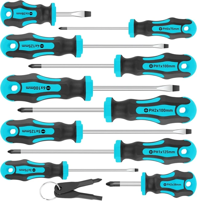 Main image of 10-Piece Magnetic Screwdrivers Set 5 Phillips and 5 Slotted Tips Professional Cushion Grip Screwdriver Set 2pcs Portable Multifunction Key Mini Screwdriver (Blue)