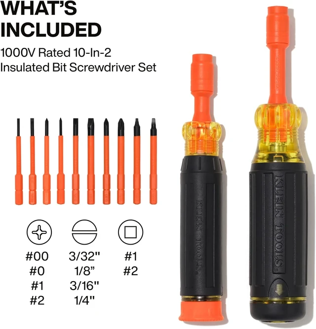 Alt view image 2 of 7 - Klein Tools 32310INS 10-in-2 Insulated Multi-Bit and Multi-Bit Precision Screwdriver Set Auto-Locking Collar 1000V Rated In-Handle Bit Storage