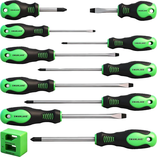 Main image of SWANLAKE 11PCS Screwdriver Set Magnetic 5 Phillips and 5 Flat Head Tips for Fastening and Loosening Seized (11PCS)