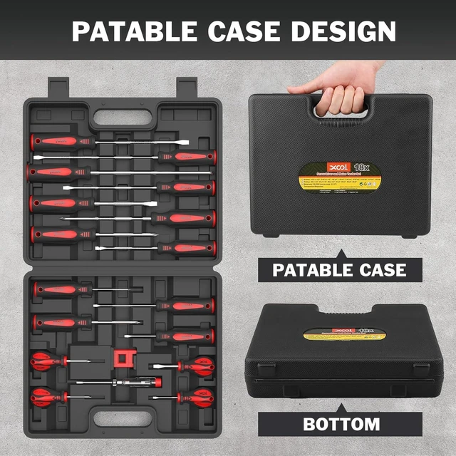 Alt view image 2 of 7 - 18 PCS Magnetic Screwdriver Set with Case 7 Phillips and 9 Slotted Tips Professional Cushion Grip Screwdriver Non-Slip for Repair Home Improvement Craft