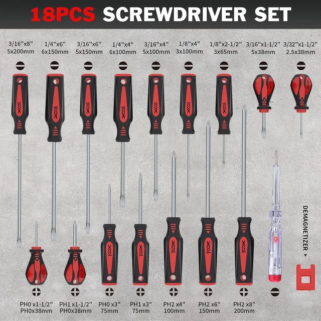 Alt view image 3 of 7 - 18 PCS Magnetic Screwdriver Set with Case 7 Phillips and 9 Slotted Tips Professional Cushion Grip Screwdriver Non-Slip for Repair Home Improvement Craft
