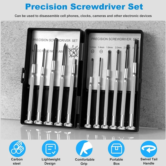 Alt view image 3 of 6 - 11 Pcs Small Precision Screwdriver Set Tiny Screwdriver Set Mini Screw Driver Kit with Slotted and Phillips Heads Ideal for Watch Eyeglasses Toys Electronics Computer Repair