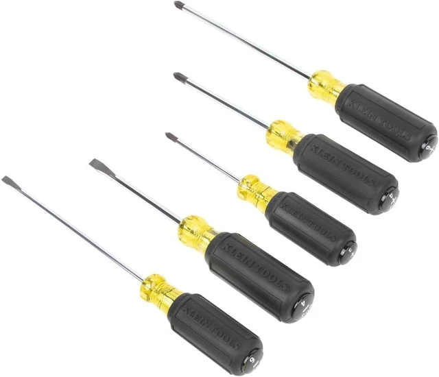 Main image of Klein Tools 85805 Screwdriver Set Made in USA Multi-Purpose Precision Machined Tips (3) Phillips (2) Slotted Cushion-Grip Handle 5-Piece