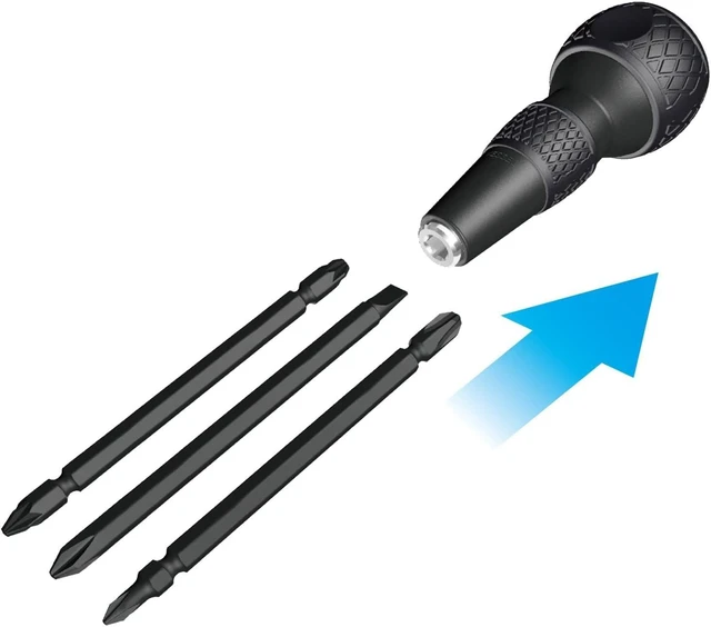 Alt view image 4 of 6 - BALL GRIP 1/4 Hex. Bit Interchangeable Screwdriver (Bit 3PC. (+1 +3 / +2 -6 / PZ2 PZ3) SET. 220W3J1)