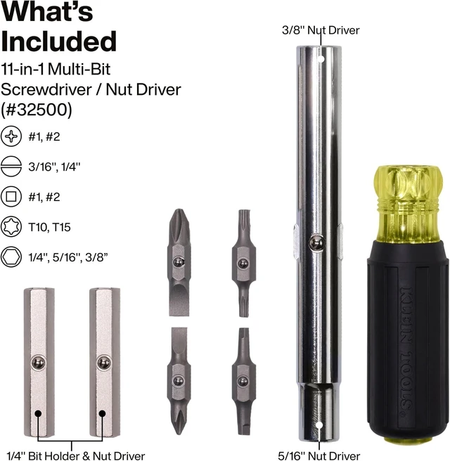 Alt view image 2 of 7 - Klein Tools 32500SDKIT Multi-Bit Screwdriver and Nut Driver Set with Cushion-Grip Handles Includes Stubby 11-in-1 and 4-in-1 Electronics Drivers