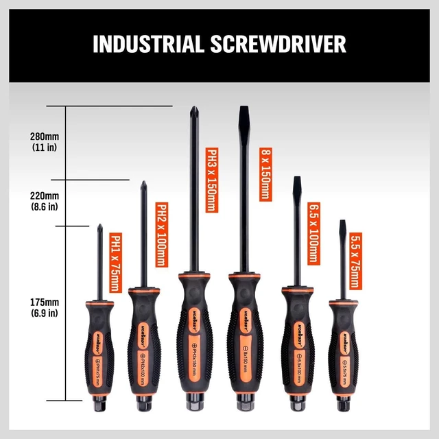 Alt view image 7 of 7 - 6-Pieces Magnetic Screwdriver Set 3 Phillips and 3 Flat Head Tips Screwdriver for Fastening Chiselling and Loosening Seized Screws (New Screwdriver Set)