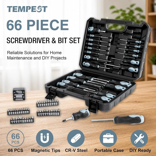 Alt view image 2 of 7 - TEMPEST 66-Piece Magnetic Screwdriver Set Household Tool Kit with CR-V Steel Precision & Full-Size Drivers Magnetizer & Demagnetizer Durable Storage Case for DIY Repairs Furniture & Appliances