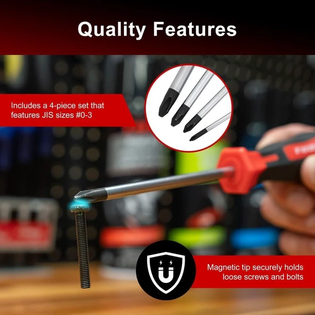 Alt view image 4 of 7 - JIS Screwdriver Set 4 piece #0 #1 #2 #3 - Magnetic Tips and Molded Ergonomic Grips