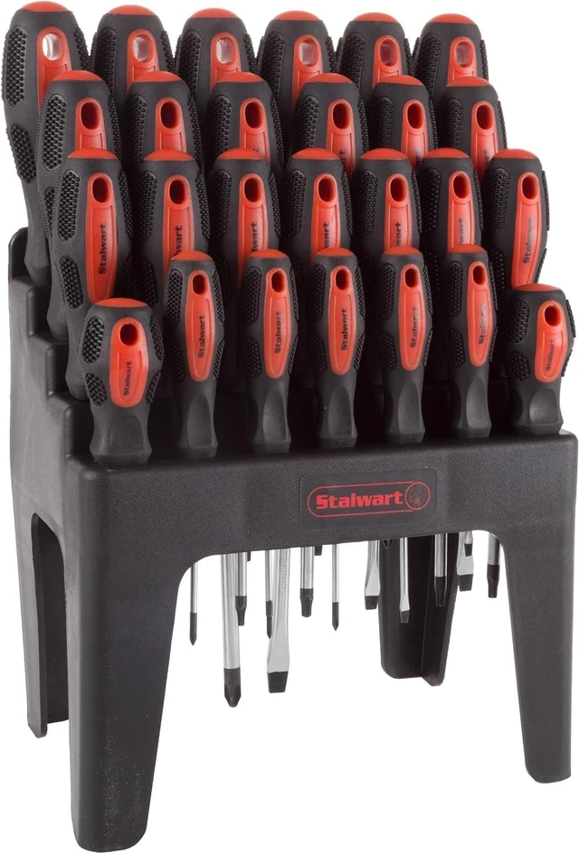 Main image of 26-Piece Screwdriver Set with Wall Mount Stand and Magnetic Tips - Phillips Slotted Pz and Star Screw Tips by (Black)