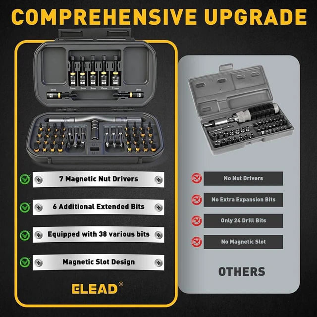 Alt view image 3 of 7 - 46 in 1 Magnetic Ratchet Screwdriver Set Multi-Bit Screwdriver Kit Nut Driver Set Detachable Ratchet Handle with Storage Case Repair Tool Kit for Furniture Computer Bicycle
