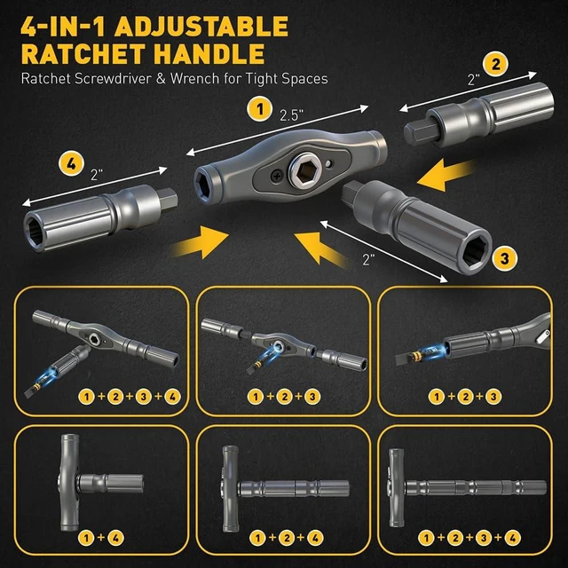 Alt view image 4 of 7 - 46 in 1 Magnetic Ratchet Screwdriver Set Multi-Bit Screwdriver Kit Nut Driver Set Detachable Ratchet Handle with Storage Case Repair Tool Kit for Furniture Computer Bicycle