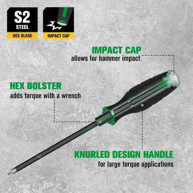 Alt view image 3 of 7 - 8-Piece Screwdriver Set Heavy Duty Demolition Screwdriver S2 Steel