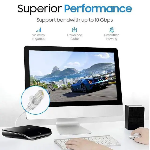 Alt view image 5 of 7 - Cmple - Cat 6 Ethernet Cable 100 ft, Cat6 Patch Cables 10Gbps LAN Cable, 550MHz Network Cable, RJ45 Connectors, Compatible with Gaming Computer, Laptop, Modem, Router, HDTV, Gaming Console - White