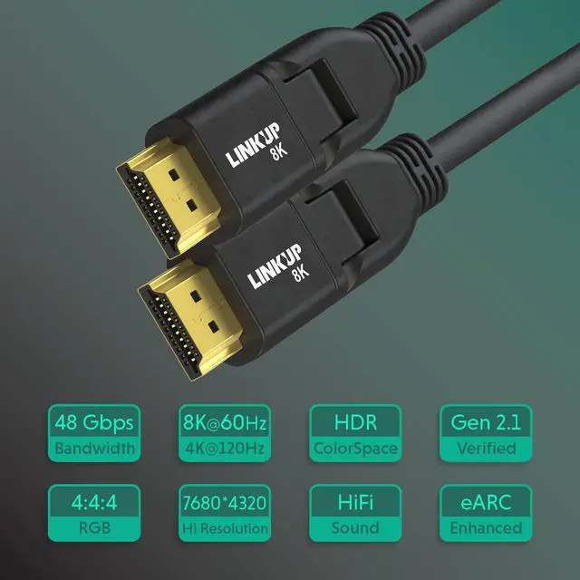 Alt view image 6 of 6 - LINKUP HDMI 2.1 8K Cable | 360 Swivel | 6 Ft | 48Gbps, DSC HDR UHD, 28AWG heavy duty, for Apple, Xbox, PS5, Samsung