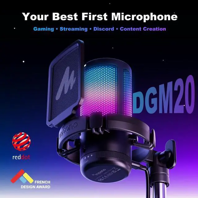 Alt view image 2 of 7 - MAONO DGM20S Gaming Microphone for PC with Clear Voice & Noise Reduction | RGB Lighting, Tap-to-mute, Gain Control, Headphone Monitoring and Boom Arm for Discord Gaming, Streaming, Content Creation