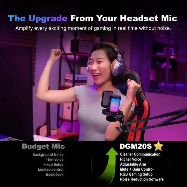 Alt view image 4 of 7 - MAONO DGM20S Gaming Microphone for PC with Clear Voice & Noise Reduction | RGB Lighting, Tap-to-mute, Gain Control, Headphone Monitoring and Boom Arm for Discord Gaming, Streaming, Content Creation