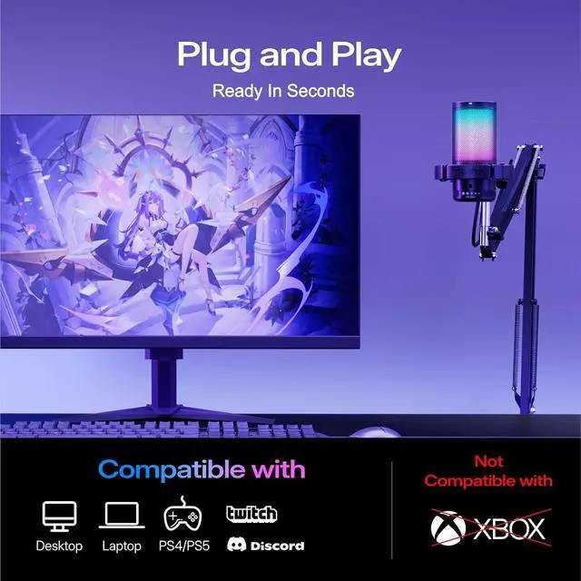 Alt view image 7 of 7 - MAONO DGM20S Gaming Microphone for PC with Clear Voice & Noise Reduction | RGB Lighting, Tap-to-mute, Gain Control, Headphone Monitoring and Boom Arm for Discord Gaming, Streaming, Content Creation