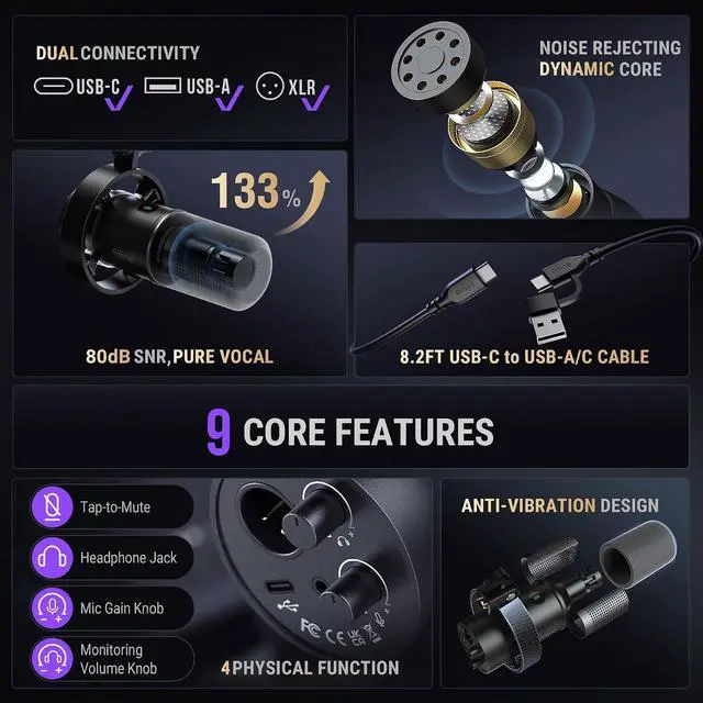 Alt view image 3 of 7 - FIFINE AmpliTank K688 Dynamic Microphone, XLR/USB Podcast Recording PC Mic | Streaming Studio Metal Mic with Mute, Headphone Jack, Monitoring Volume Control, Windscreen, for Vocal Voice-Over Gaming