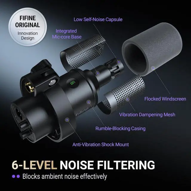 Alt view image 5 of 7 - FIFINE AmpliTank K688 Dynamic Microphone, XLR/USB Podcast Recording PC Mic | Streaming Studio Metal Mic with Mute, Headphone Jack, Monitoring Volume Control, Windscreen, for Vocal Voice-Over Gaming