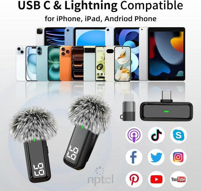Alt view image 6 of 7 - NPTCL Wireless Lavalier Microphone for iPhone iPad Android, Mini USB C Mic | 24H Charging Case, Digital Charge Display, Noise Reduction for Content Creator Video Recording Vlog Podcast YouTube TikTok