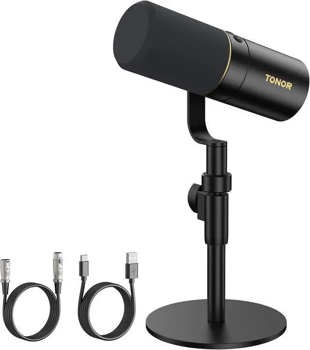 Main image of TONOR Dynamic Podcast Microphone, XLR/USB Mic for Recording, Streaming, XLR Cardioid Studio Mic with Quick Mute, 3.5mm Jack, Volume Control, 200 cm/78inch Cable, with Desktop Stand, Black, TD520