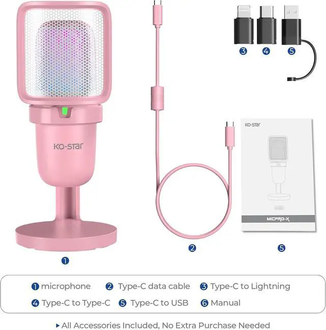Alt view image 5 of 6 - RGB USB Microphone, Pink Gaming Mic for PC, PS5, Laptop, Phone, Condenser Mic with Touch Mute, Pop Filter, Cardioid Pickup, Plug & Play for Streaming, Podcast, Recording, Gaming