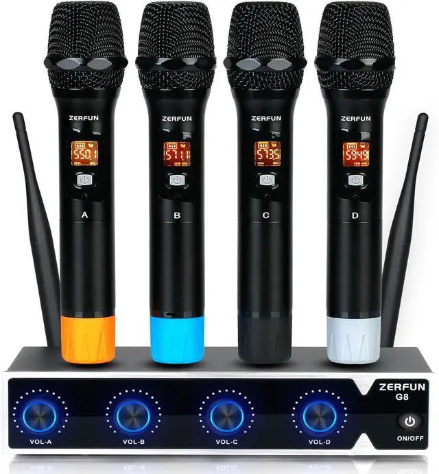 Main image of Pro Wireless Microphone System 4 Channel, UHF Metal Cordless Handheld Mics for Church Karaoke Singing, 4x50 Adjustable Frequency(G8 Battery 4 Handheld)