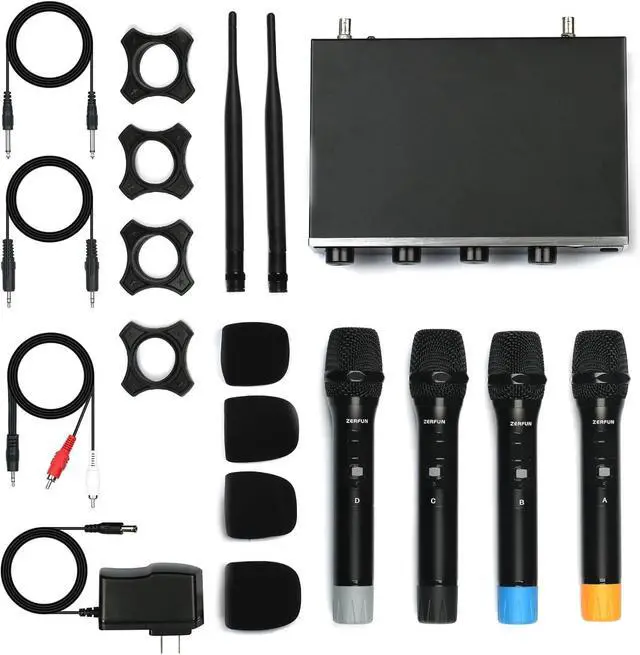 Alt view image 7 of 7 - Pro Wireless Microphone System 4 Channel, UHF Metal Cordless Handheld Mics for Church Karaoke Singing, 4x50 Adjustable Frequency(G8 Battery 4 Handheld)