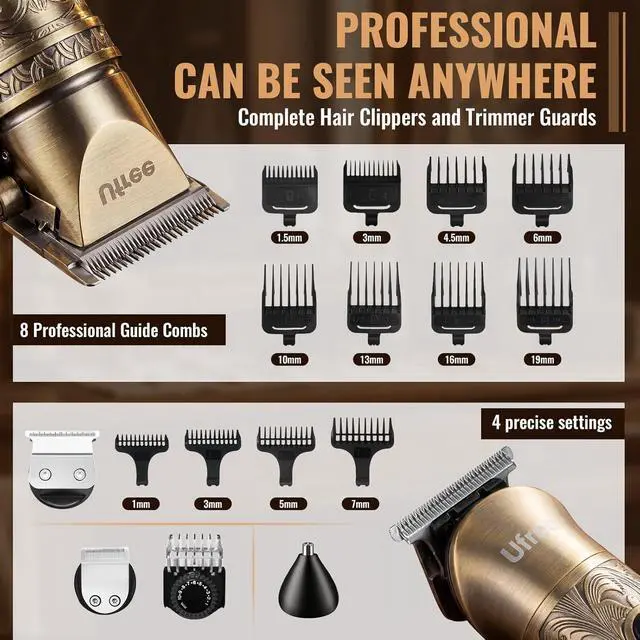 Alt view image 5 of 7 - Ufree Hair Clippers for Men, Beard Trimmer, Foil Shaver 3-in-1 Grooming Kit | Type-C Fast Charging & LED Display Pro Cordless Barber Clipper for Home Haircuts, T-Blade for Seamless Fades, for All Hair