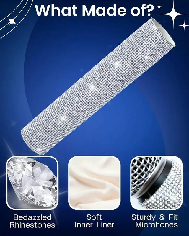 Alt view image 3 of 6 - Silver Crystal Mic Handle Cover for Universal Wireless Microphone and SM58, BETA58, Sparkle Cordless Handheld Shining on Tours & Shows (Mic NOT Included)