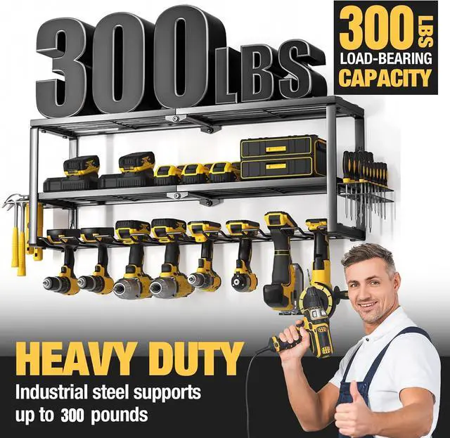 Alt view image 5 of 7 - YYR Heavy Duty Power Tool Organizer Wall Mount, Cordless Drill Hanger Storage Rack, Battery Tools Holder with Charging Station Shelf for Garage Organization, Workshop, Pegboard, Shed - 32 Inch 8 Slots