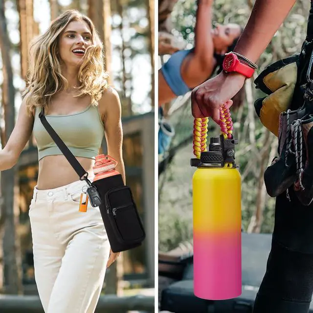 Alt view image 5 of 7 - 32/40/64OZ Insulated Water Bottle - Keep Cold 48H Hot 24H, Combo Straw/Spout Lids, Paracord Handle for Gym/Hiking, Carrier Bag +Strap, Cup Mat, BPA-Free Stainless Steel Flask Jug