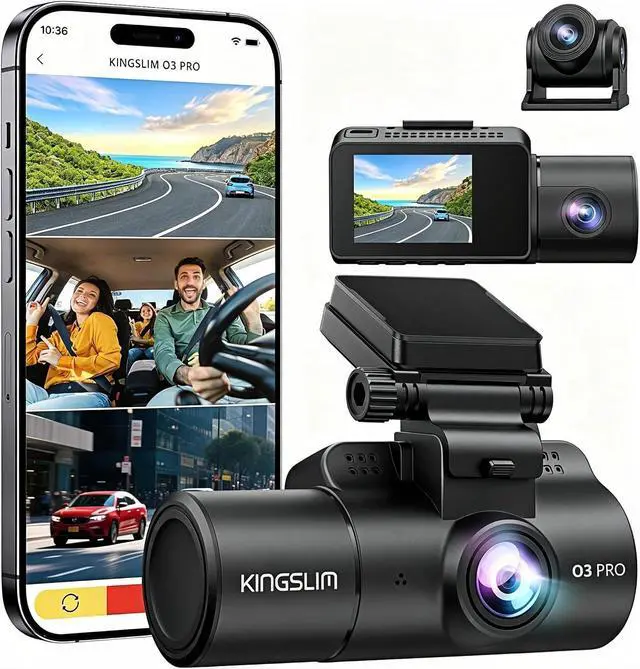 Main image of Kingslim 3 Channel 5G WiFi Dash Cam with 64GB Card, 2.5K/1080P Front and Rear Inside Dashcam, 2.5K/1080P/1080P Three Way Dash Camera for Cars Auto IR Night Vision, Loop Recording, APP Control(O3PRO)