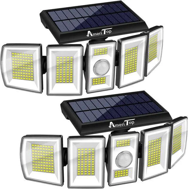 Main image of Solar Lights Outdoor 2 Pack, 300 LED Motion Sensor Lights, 5 Heads, IP65