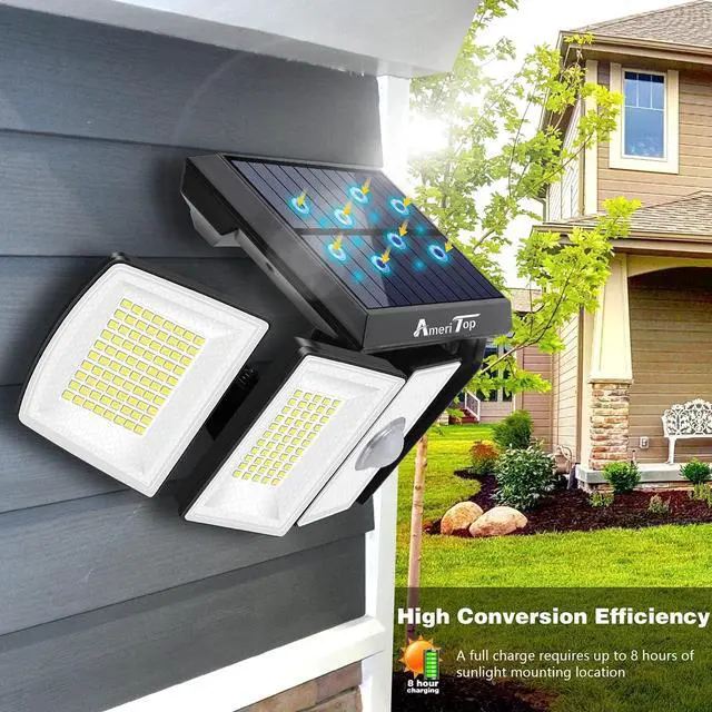 Alt view image 5 of 7 - Solar Lights Outdoor 2 Pack, 300 LED Motion Sensor Lights, 5 Heads, IP65