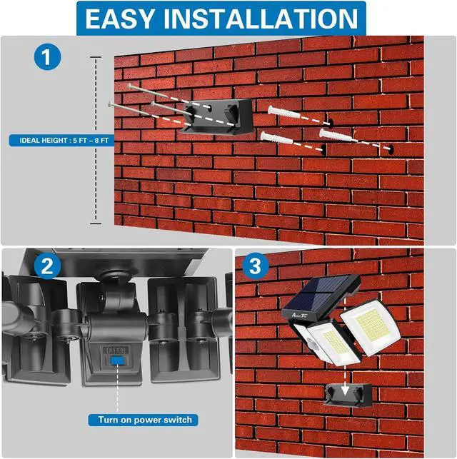 Alt view image 7 of 7 - Solar Lights Outdoor 2 Pack, 300 LED Motion Sensor Lights, 5 Heads, IP65