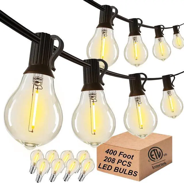 Main image of Outdoor String Lights 400FT Waterproof Patio Lights for Porch Backyard Yard | 2FT Bulbs Apart, 4x100FT Connectable Outside Lighting with 208 Shatterproof Dimmable Edison Bulbs for Garden Balcony Party