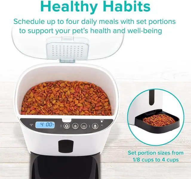 Alt view image 4 of 7 - Arf Pets Automatic Pet Feeder Food Dispenser for Dogs, Cats & Small Animals Features Distribution Alarms, Portion Control & Voice Recording Timer Programmable Up to 4 Meals a Day