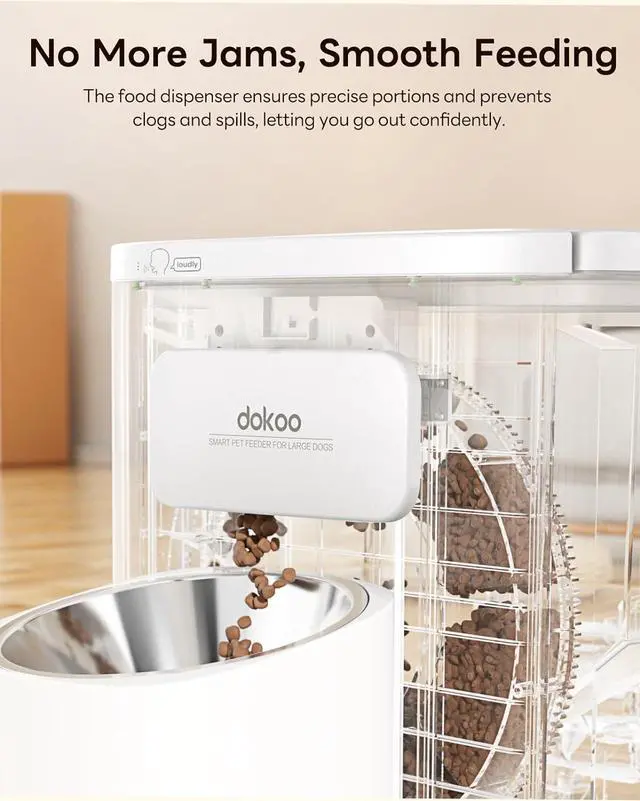 Alt view image 6 of 7 - Dokoo Automatic Dog Feeder for Large Breeds, 15L/63 Cups Vacuum-Sealed | Airtight Auto Pet Feeder for Dry Food, Timed Feeding, Anti-Clog Dispenser 2-22mm Kibble, Voice Recorder, Stainless Steel Bowl