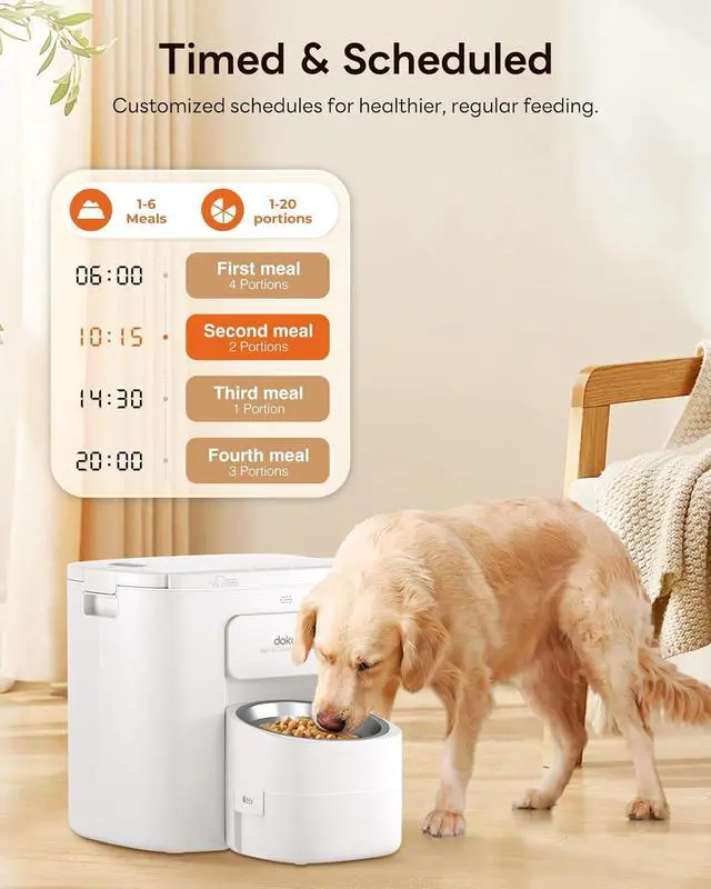 Alt view image 7 of 7 - Dokoo Automatic Dog Feeder for Large Breeds, 15L/63 Cups Vacuum-Sealed | Airtight Auto Pet Feeder for Dry Food, Timed Feeding, Anti-Clog Dispenser 2-22mm Kibble, Voice Recorder, Stainless Steel Bowl