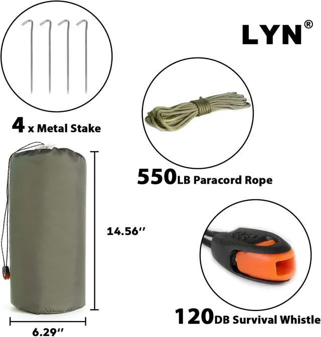 Alt view image 2 of 7 - LYN Extra Large Zipper Reusable Survival Emergency Shelter Tent,Thermal Waterproof Fireproof Lightweight Bugout, with ParacordStake for Camping,First Aid,Hiking&Bushcraft