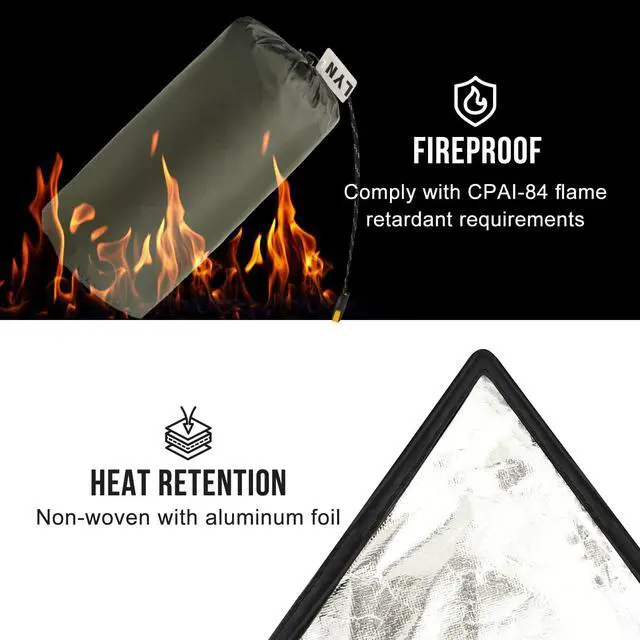 Alt view image 4 of 7 - LYN Extra Large Zipper Reusable Survival Emergency Shelter Tent,Thermal Waterproof Fireproof Lightweight Bugout, with ParacordStake for Camping,First Aid,Hiking&Bushcraft