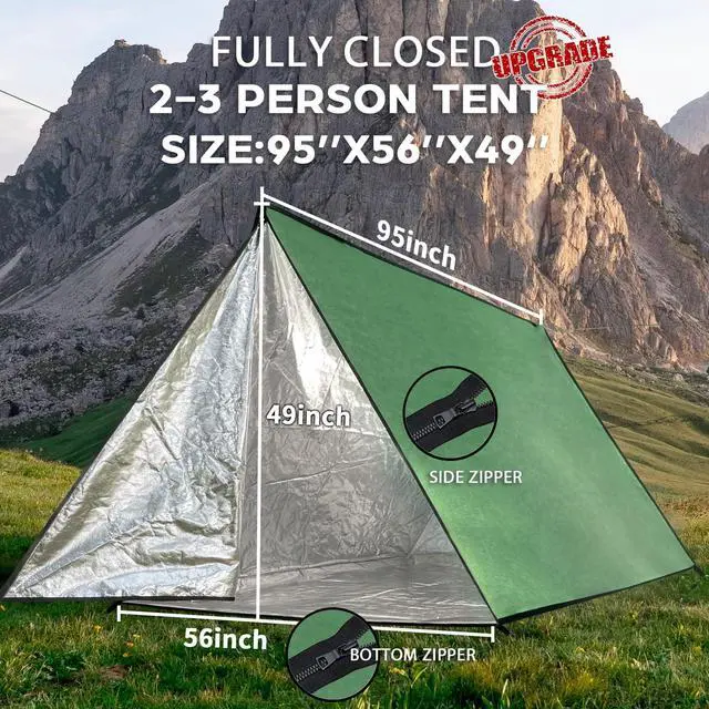 Alt view image 3 of 7 - LYN Extra Large Zipper Reusable Survival Emergency Shelter Tent,Thermal Waterproof Fireproof Lightweight Bugout, with ParacordStake for Camping,First Aid,Hiking&Bushcraft