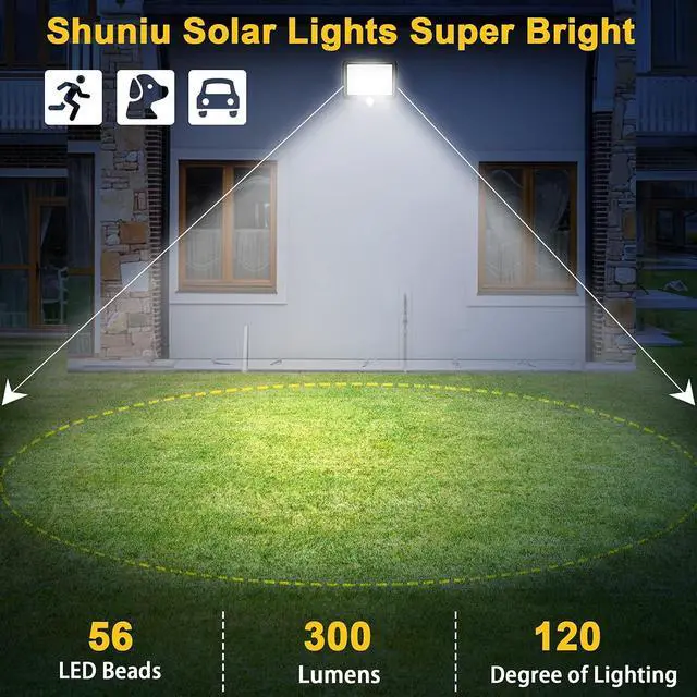 Alt view image 3 of 7 - Solar Wall Lights Outdoor with Motion Sensor, 56 LEDs Ultra Bright IP65 Waterproof Separable Solar Porch Light, 16.4 ft Cord Security Light for Patio Yard Deck Garage Driveway Porch Fence