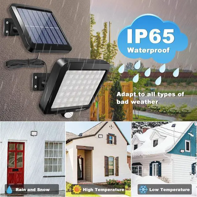 Alt view image 5 of 7 - Solar Wall Lights Outdoor with Motion Sensor, 56 LEDs Ultra Bright IP65 Waterproof Separable Solar Porch Light, 16.4 ft Cord Security Light for Patio Yard Deck Garage Driveway Porch Fence