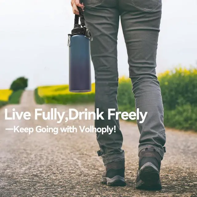 Alt view image 7 of 7 - Volhoply Insulated Water Bottles Bulk 2 Pack, 40 oz Stainless Steel Sports Bottle with Paracord Handle & Spout Lid, Reusable Double Walled Vacuum Travel Cups for Adults Hiking(Dark Night,2 Set)