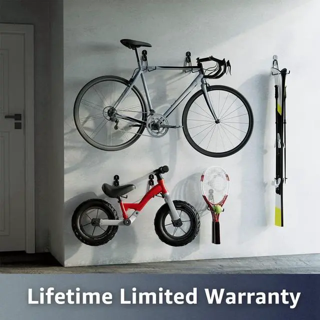 Alt view image 4 of 7 - COCOYA Garage Hooks 11.8" Long with 2 Extension Storage Straps (4 Pack) | Interlocking Design, Wave-Shaped, Heavy Duty, Hanging Ladder Shovel Bike Garden Tool, For Shed Yard Garage, Black